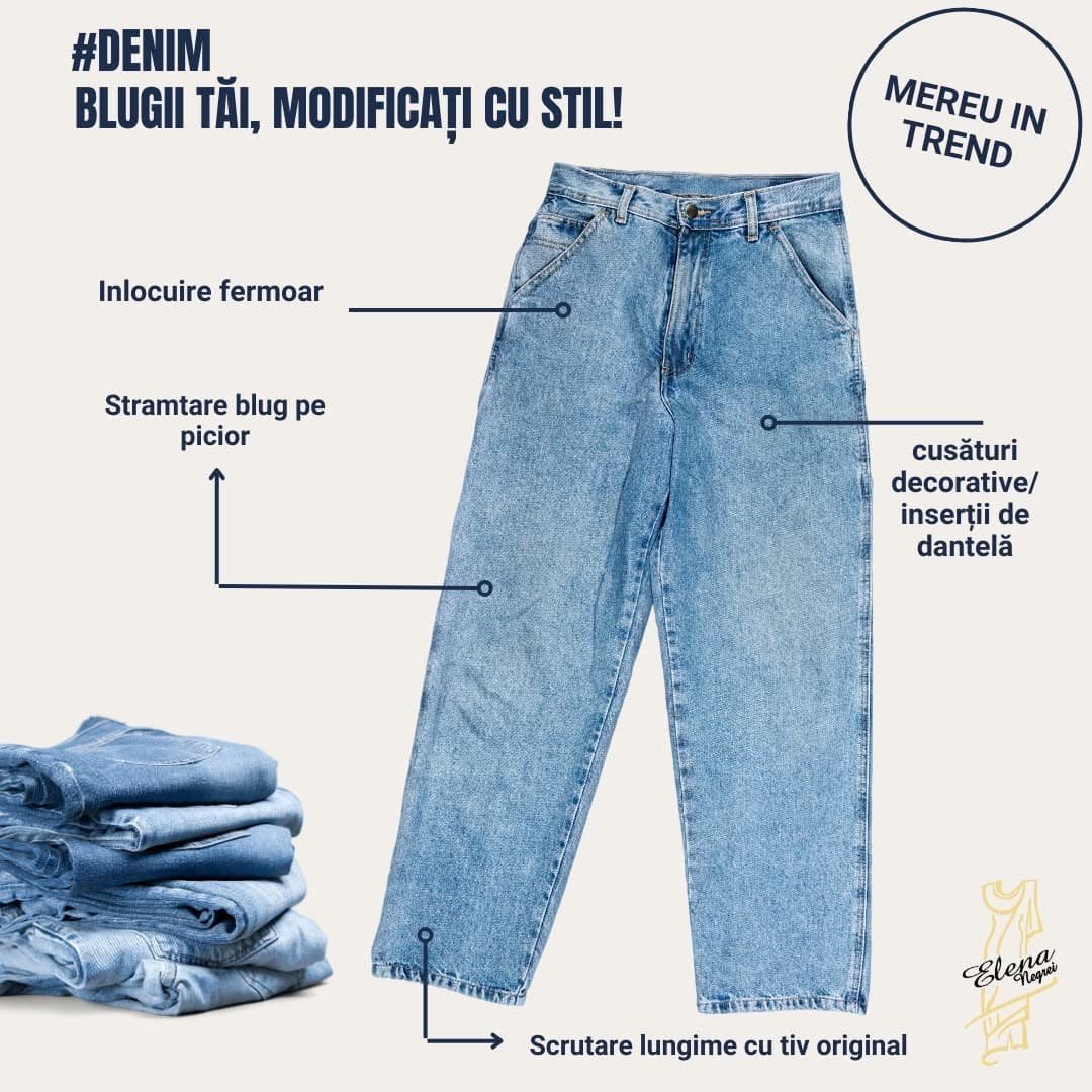 Retuș blugi cu inserții decorative, Croitorie Elena Negrei